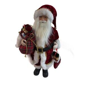 Large 24" Velvet Santa Claus Christmas Figurine with Presents & Sack Holiday